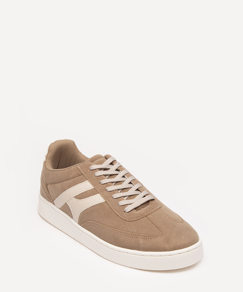 tênis casual de suede com recorte oneself bege