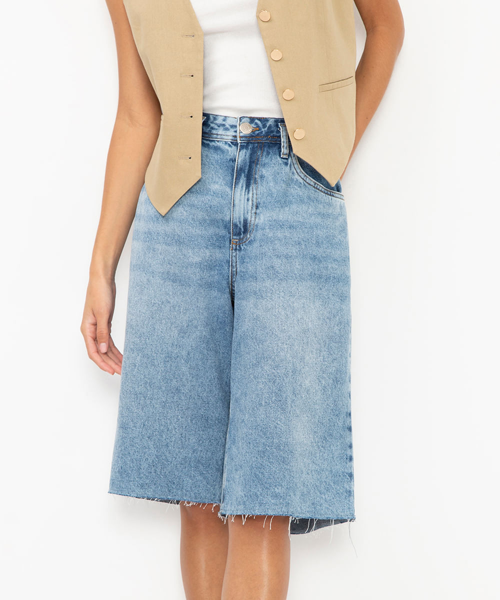 bermuda jeans cintura alta azul