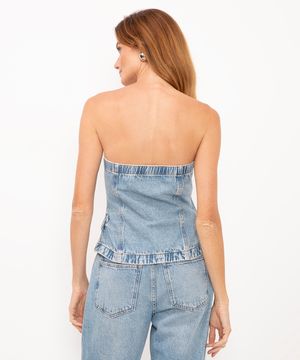corset jeans sem alça azul