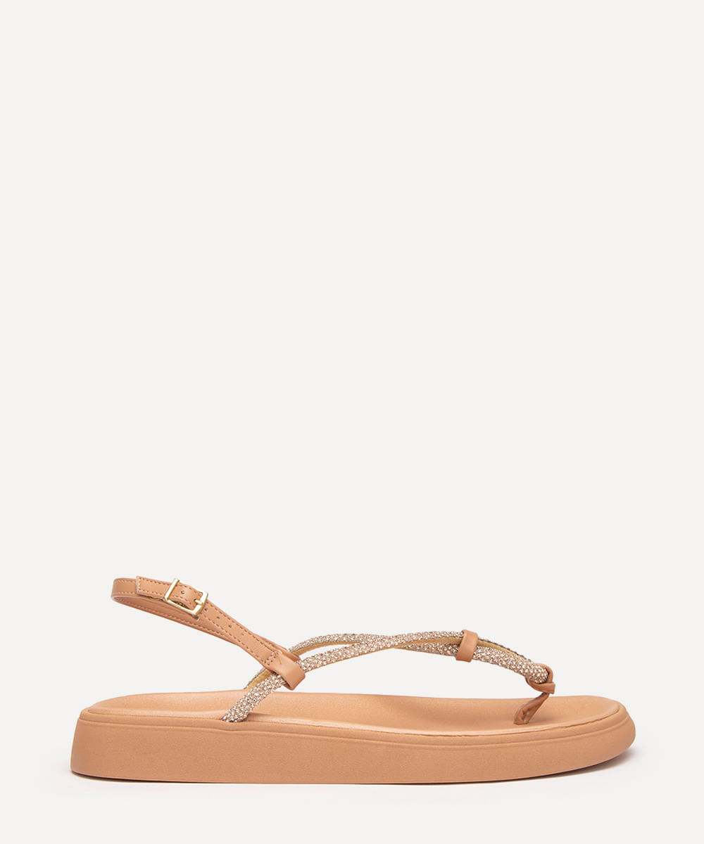 rasteirinha flatform de dedo com brilho moleca bege