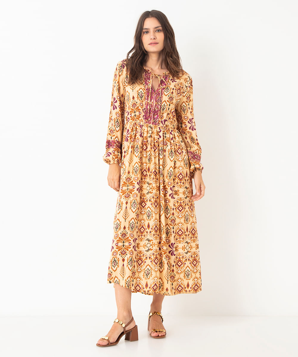 vestido de viscose bata longo boho rosê