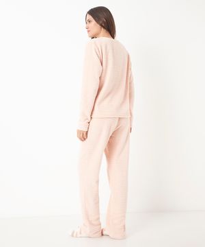 pijama de fleece texturizado longo rosa