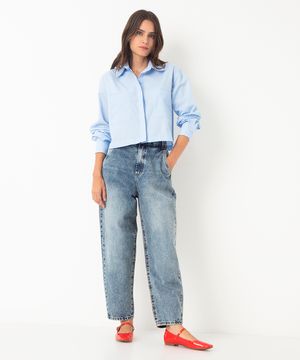 calça jeans baggy cintura média azul