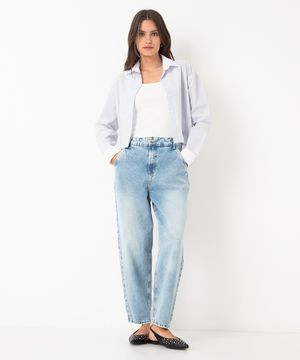 calça jeans baggy cintura média azul claro