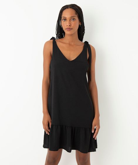 vestido curto com alça laço preto