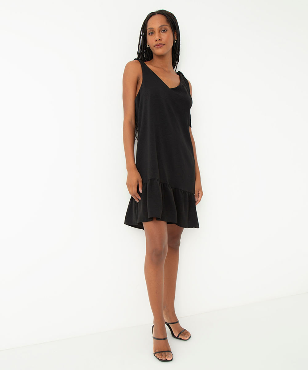vestido curto com alça laço preto