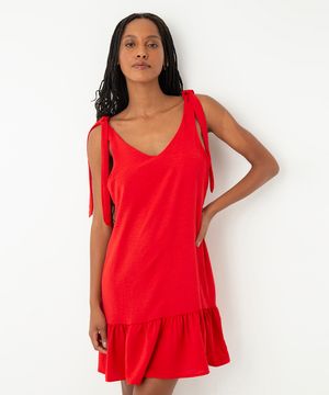 vestido curto com alça laço vermelho