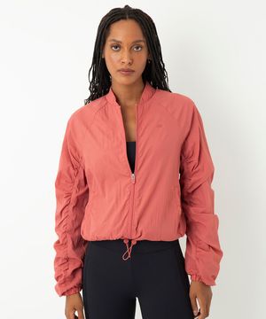 jaqueta corta vento manga franzida esportiva ace rosa
