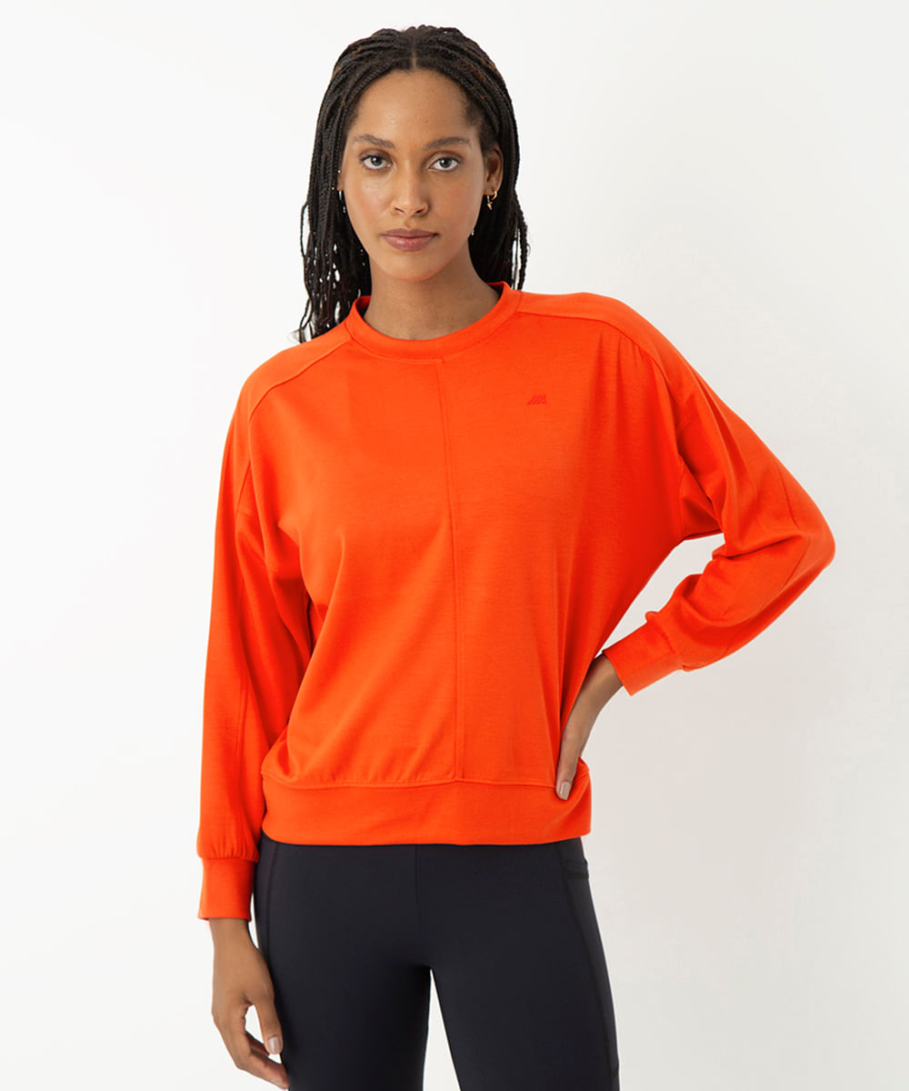 blusão recorte gola careca esportivo laranja