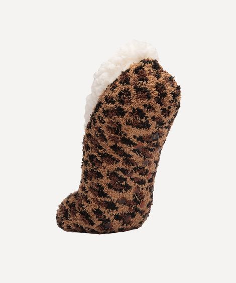 meia de pelucia animal print antiderrapante marrom