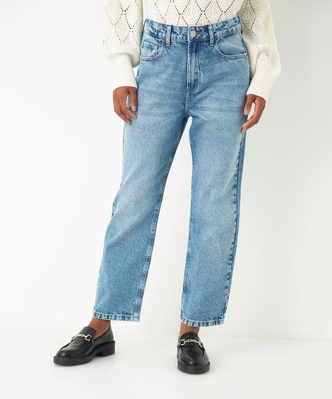 calça jeans reta cintura super alta azul