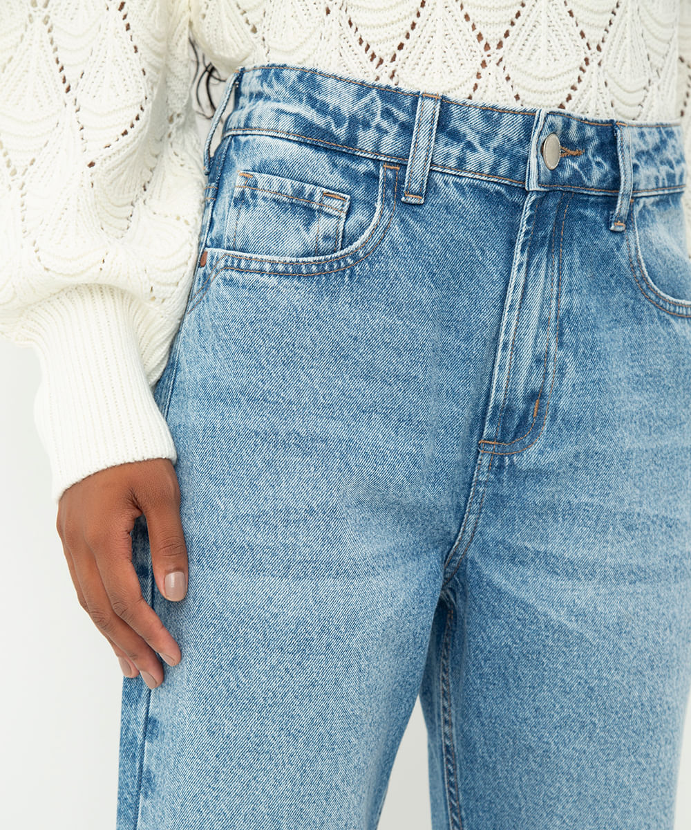 calça jeans reta cintura super alta azul