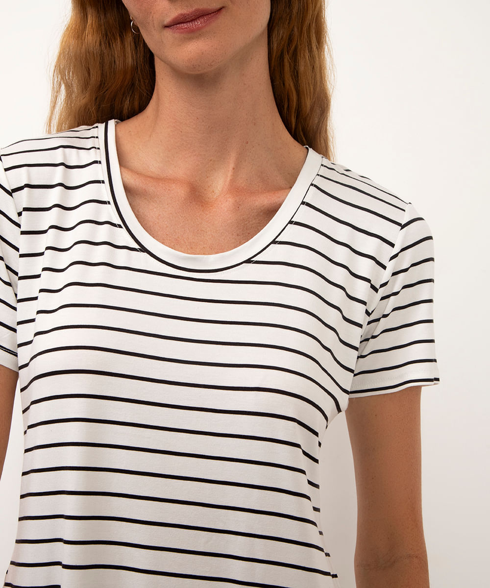 camiseta de viscose manga curta listrada off white