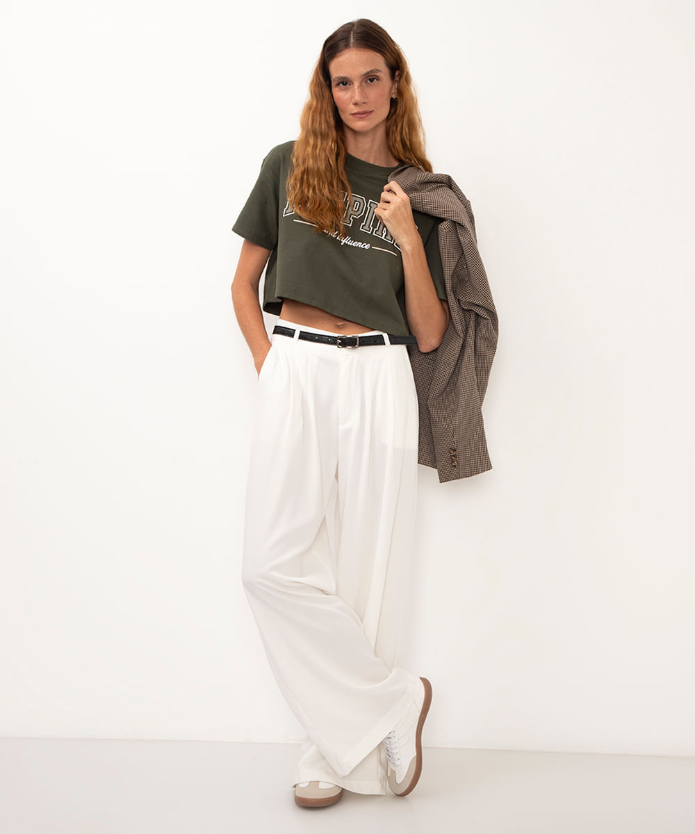 blusa cropped de moletinho manga curta inspire verde