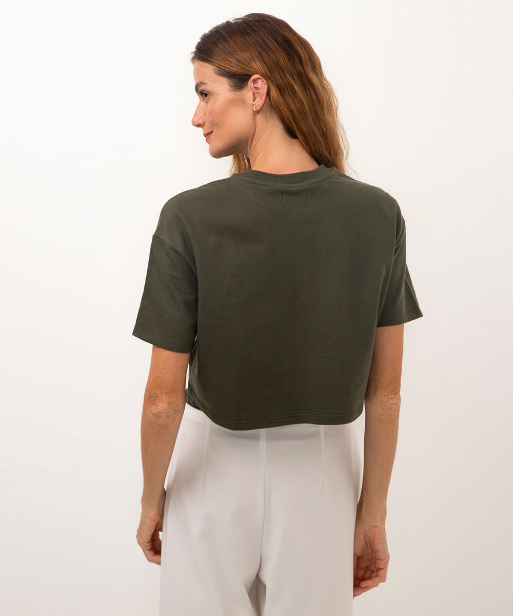 blusa cropped de moletinho manga curta inspire verde