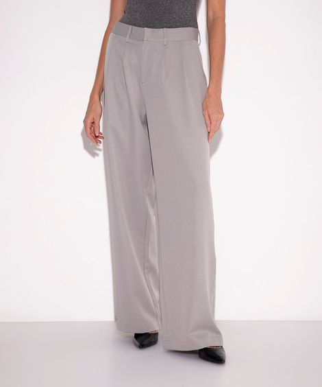 calça wide leg alfaiatada cintura alta mindset cinza
