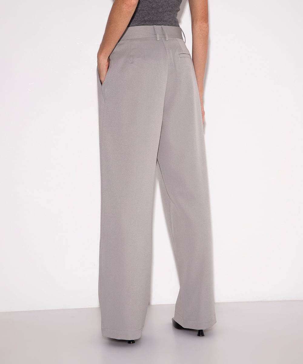 calça wide leg alfaiatada cintura alta mindset cinza