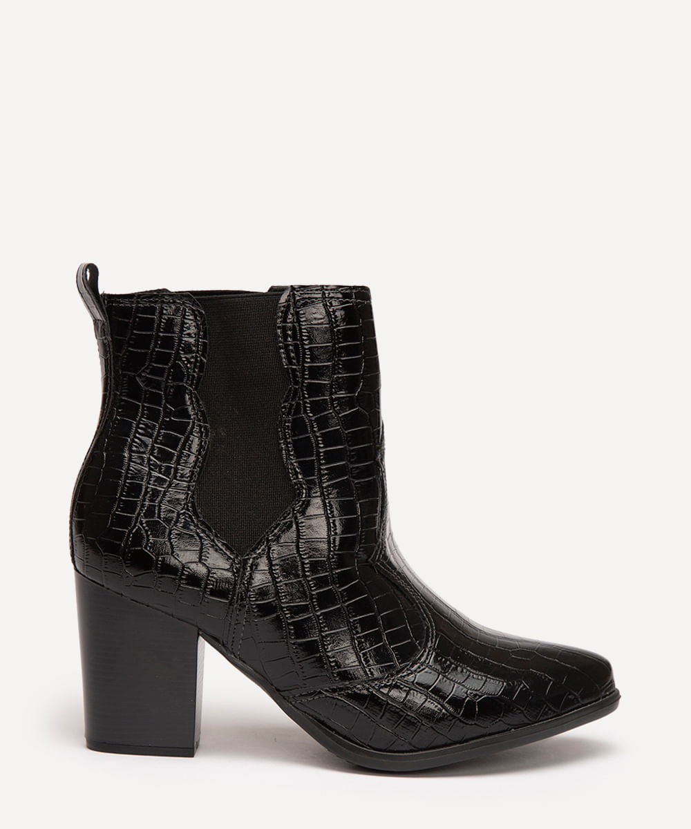 bota croco salto alto cano baixo preta