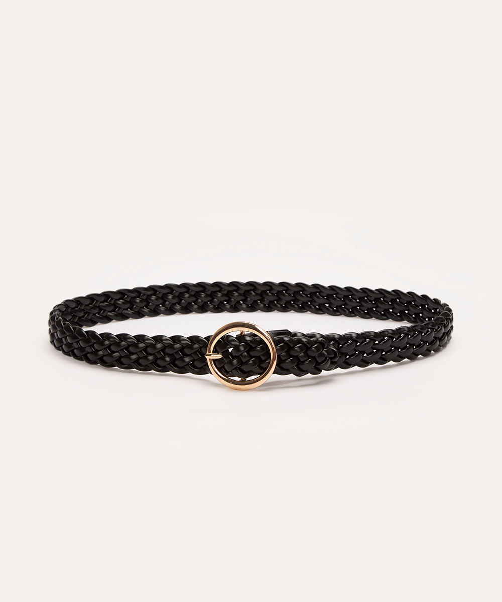 cinto tressê com fivela redonda preto