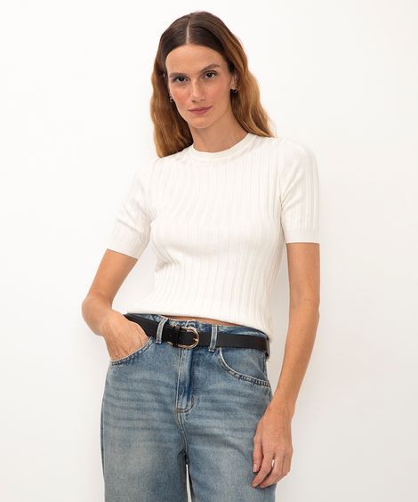 blusa de tricot canelada manga curta - off white