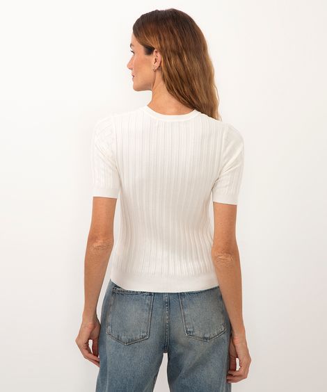 blusa de tricot canelada manga curta - off white