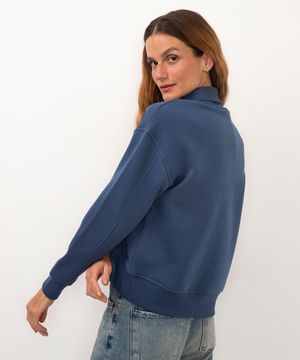 blusa de moletom gola alta canelada azul