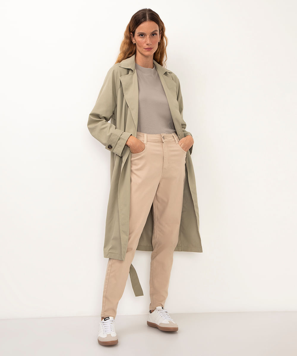 calça de sarja mom cintura alta sawary bege
