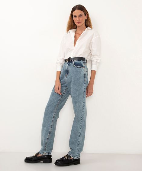 calça jeans reta cintura super alta azul