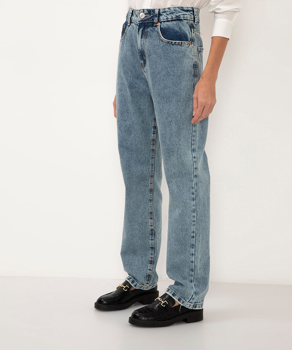 calça jeans reta cintura super alta azul