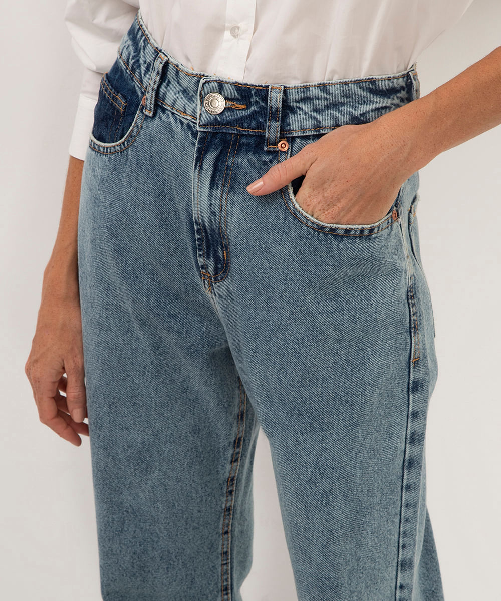 calça jeans reta cintura super alta azul