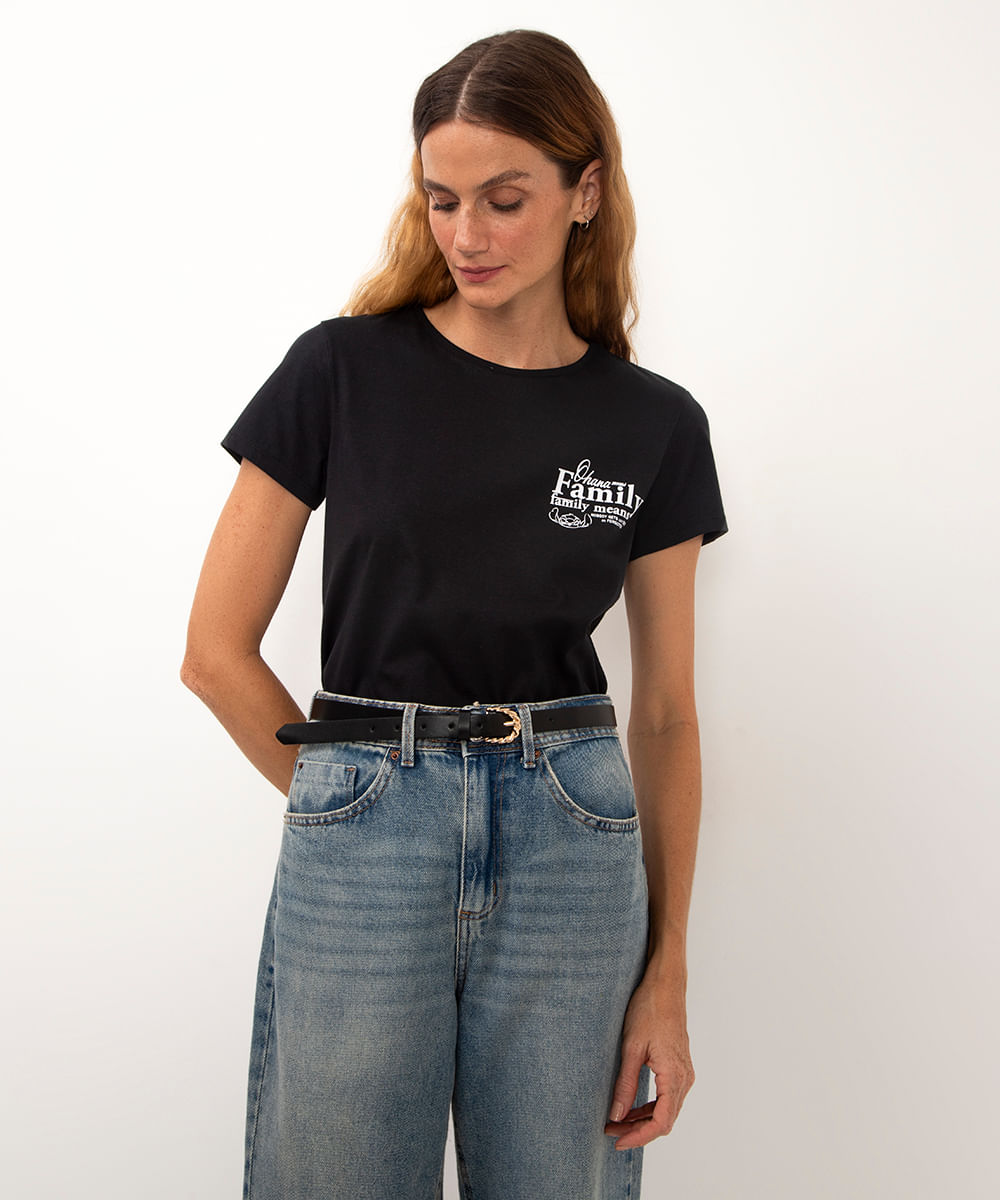 camiseta manga curta stitch preto