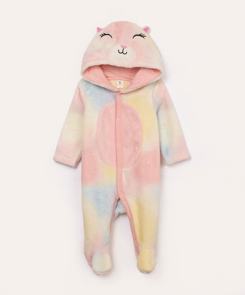 macacão de pelúcia infantil gatinha colorido