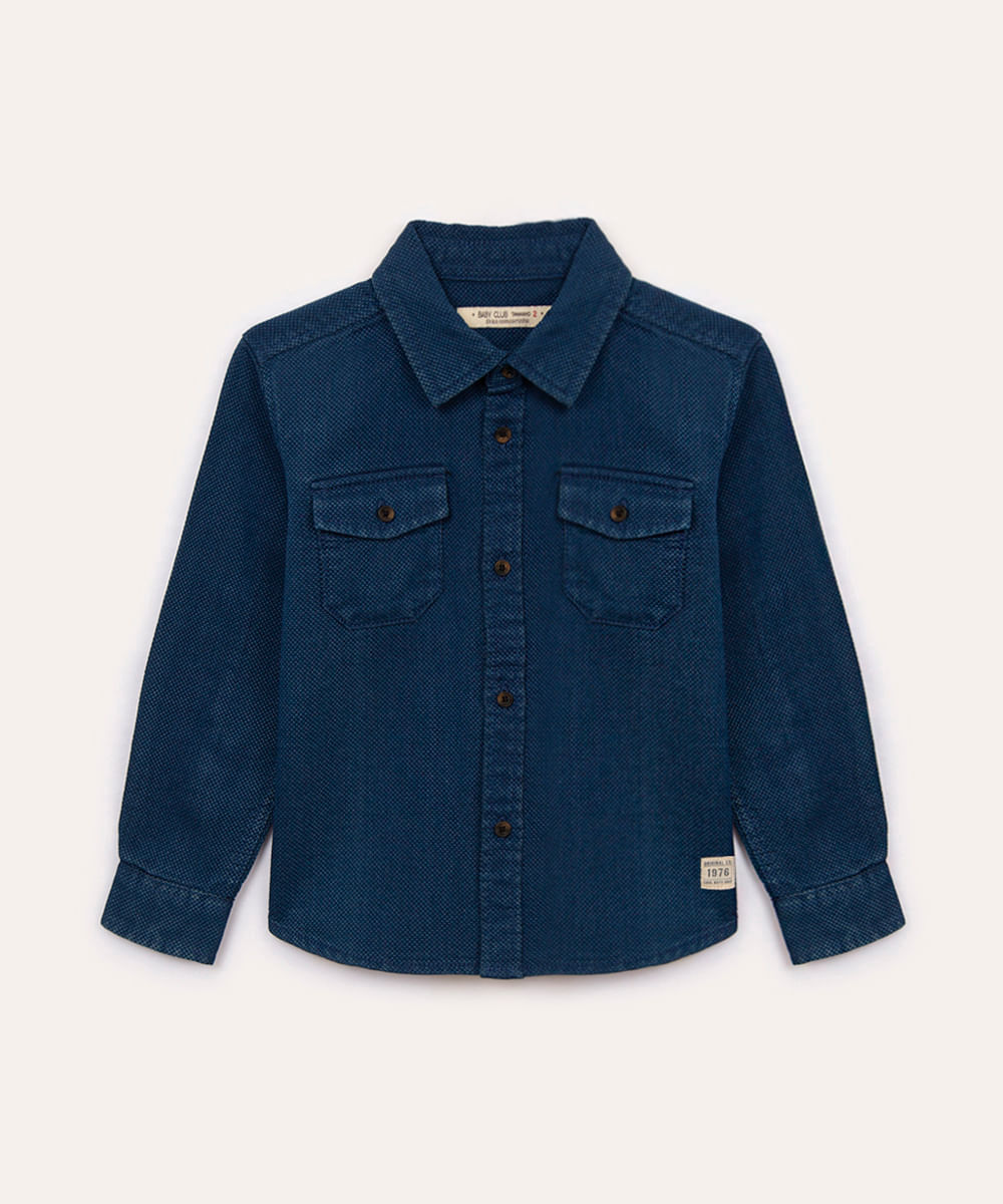 camisa de algodão infantil texturizada azul marinho