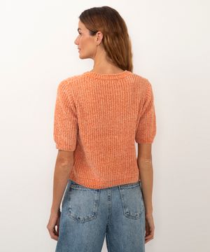 blusa cropped de tricot chenille laranja