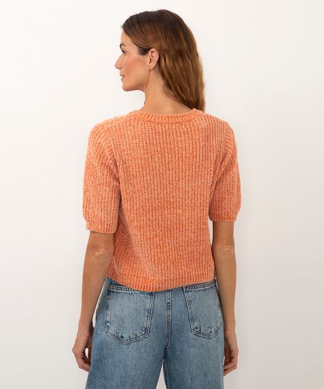 blusa cropped de tricot chenille laranja