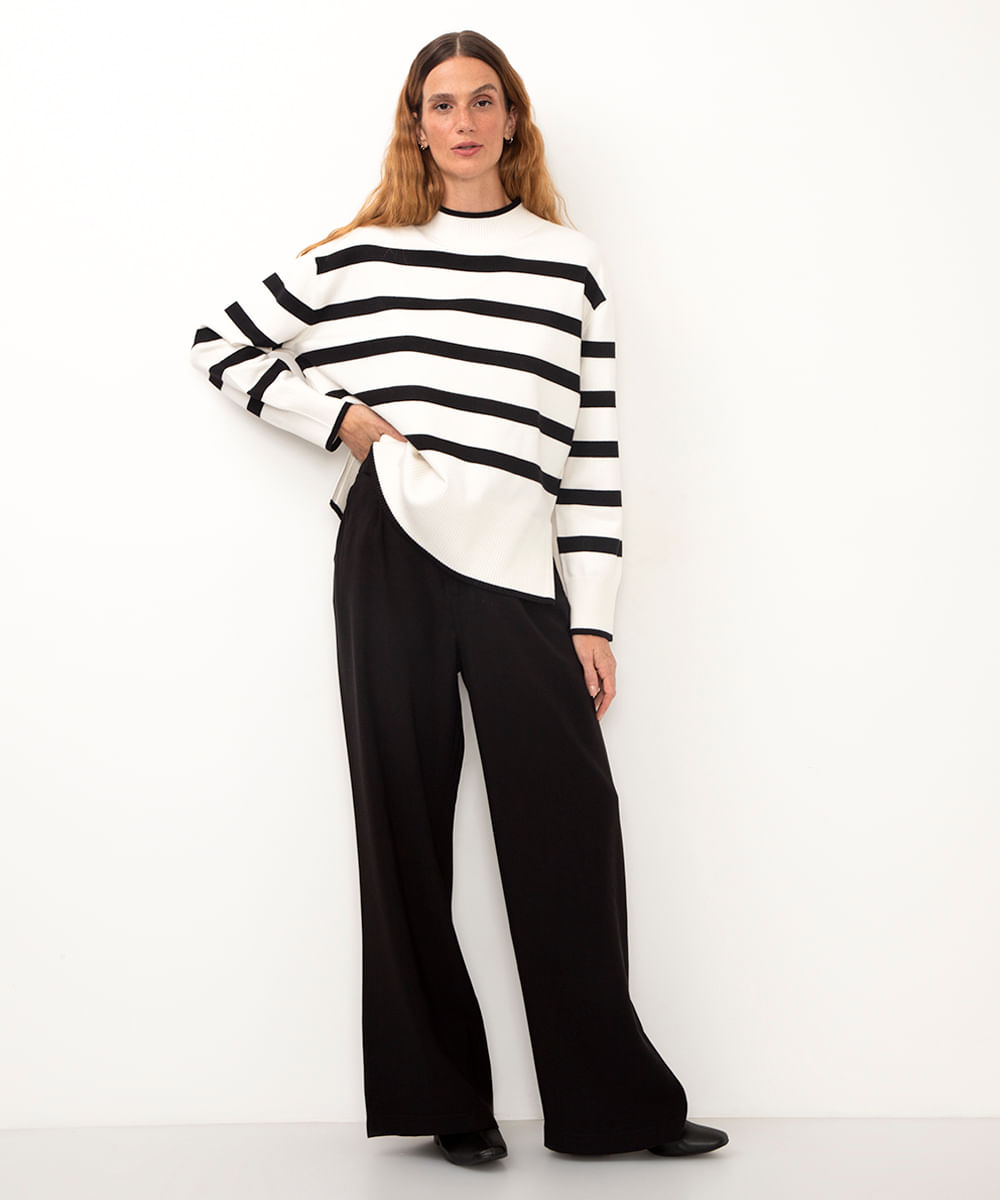 calça wide leg com pregas cintura super alta preta