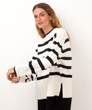 suéter de tricot manga longa listrado off white