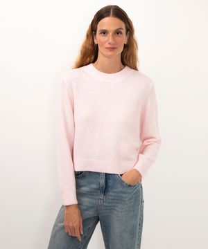 suéter básico cropped de tricô rosa