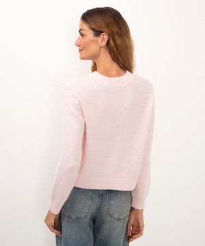 suéter básico cropped de tricô rosa