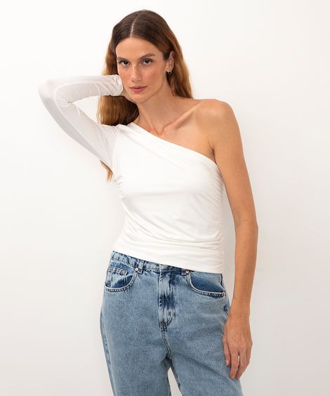 cropped assimétrico ombro único off white