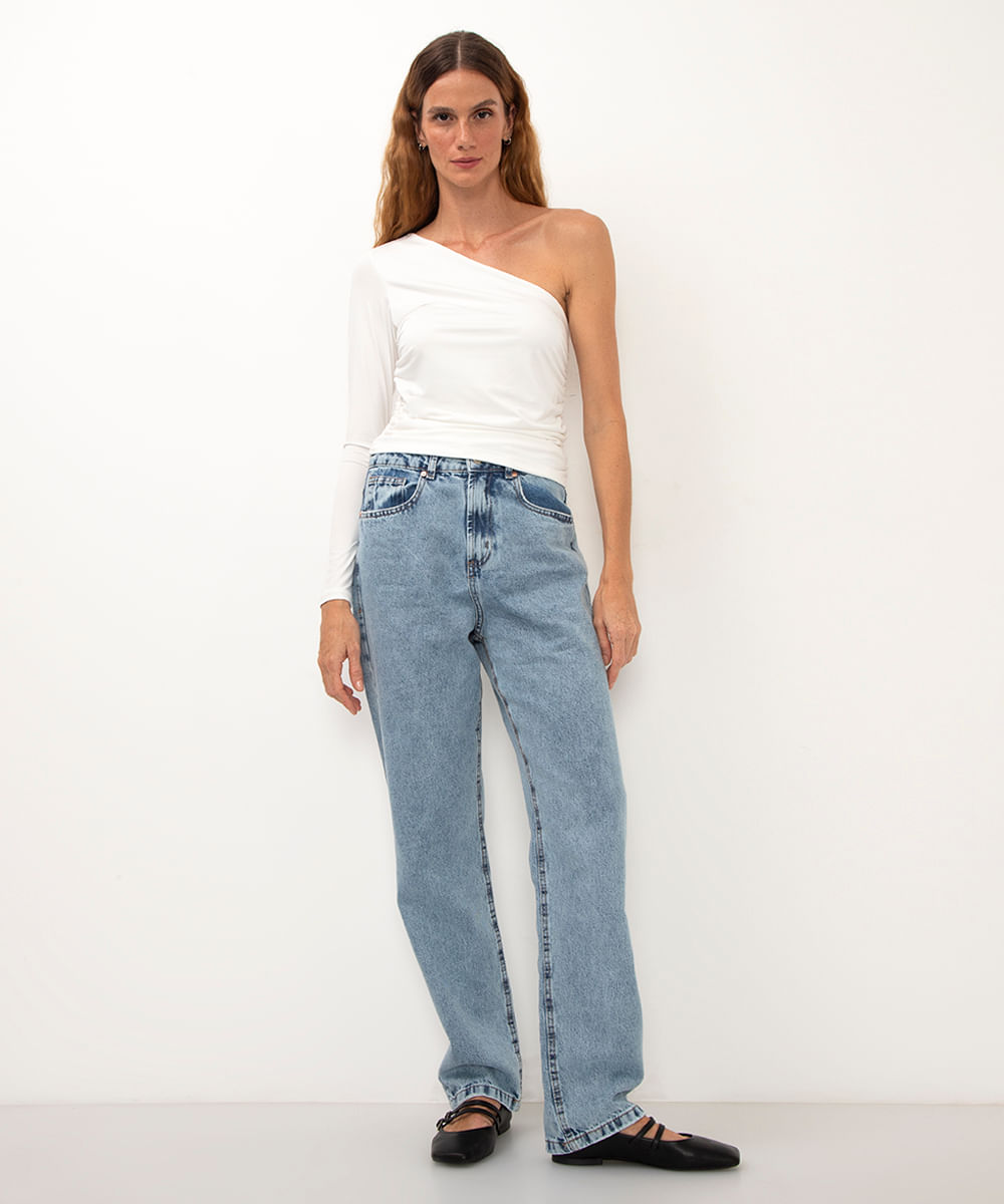cropped assimétrico ombro único off white