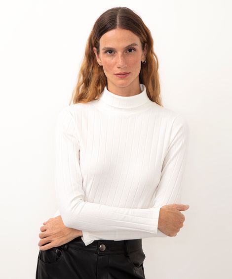 blusa de algodão gola rolê canelada off white