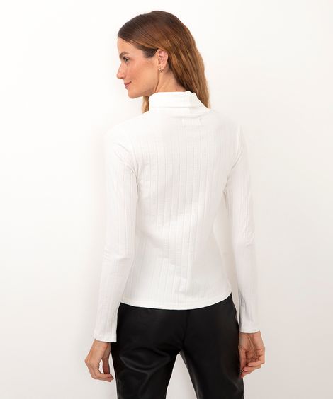 blusa de algodão gola rolê canelada off white