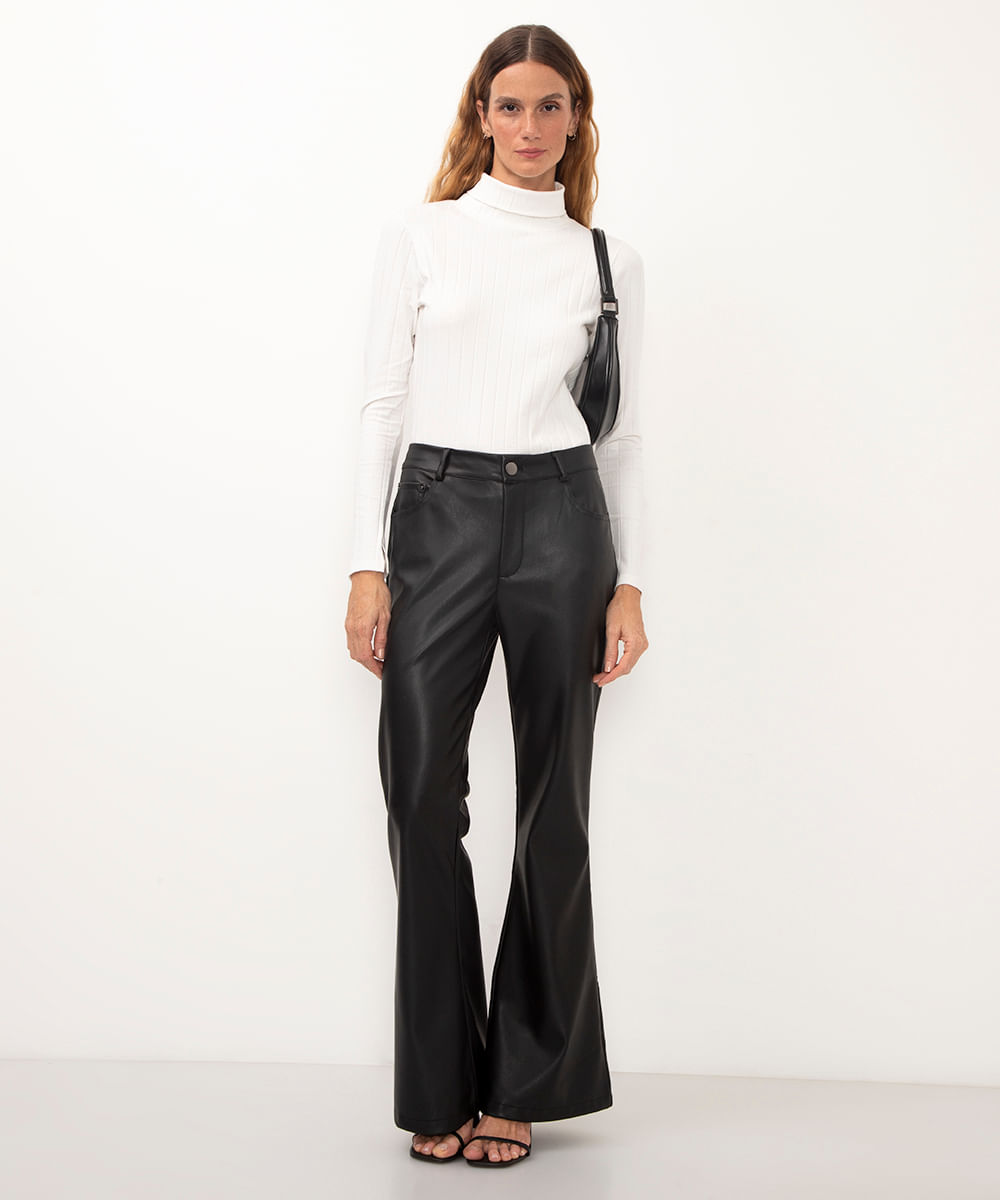 blusa de algodão gola rolê canelada off white