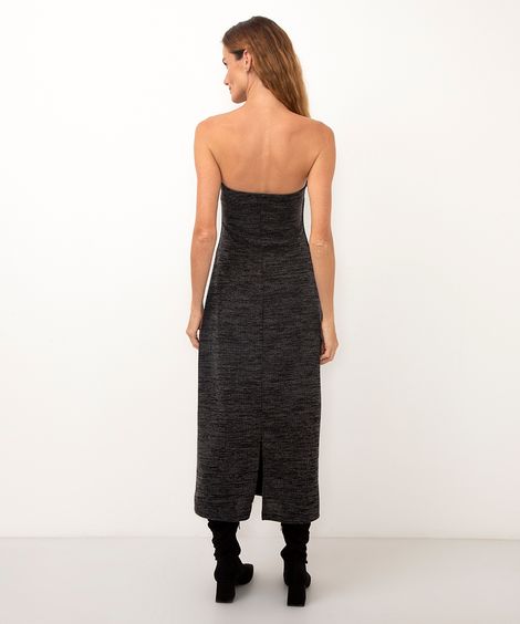 vestido midi de tricot sem alça preto