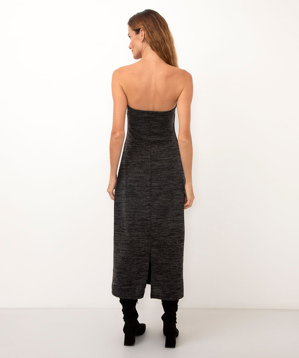vestido midi de tricot sem alça preto