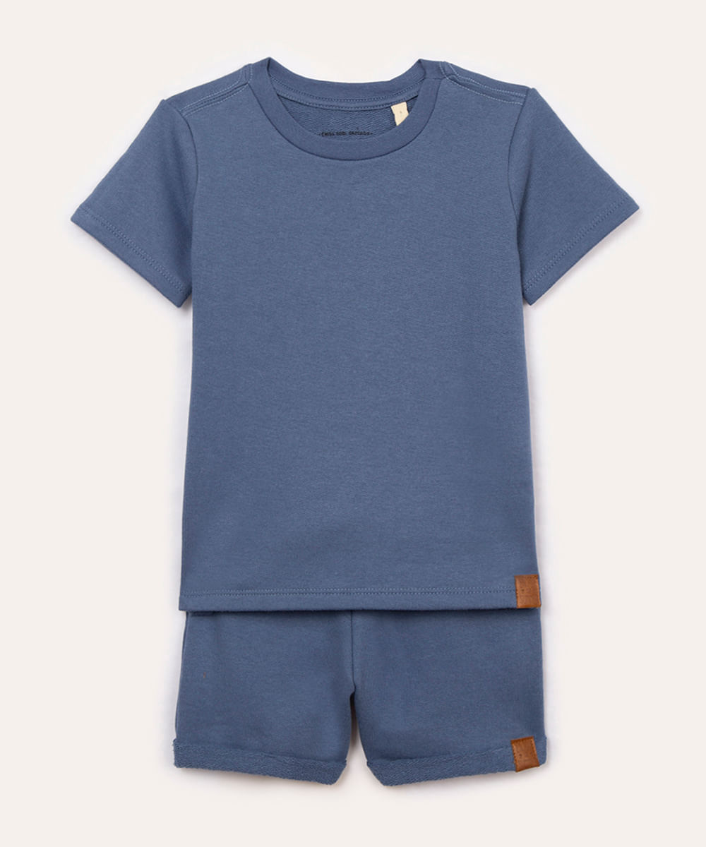 conjunto de moletinho infantil manga curta azul