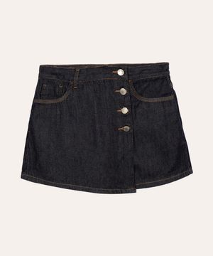short saia infantil jeans transpassada azul escuro
