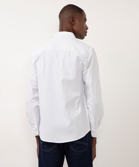 camisa de algodão comfort listrada manga longa off white