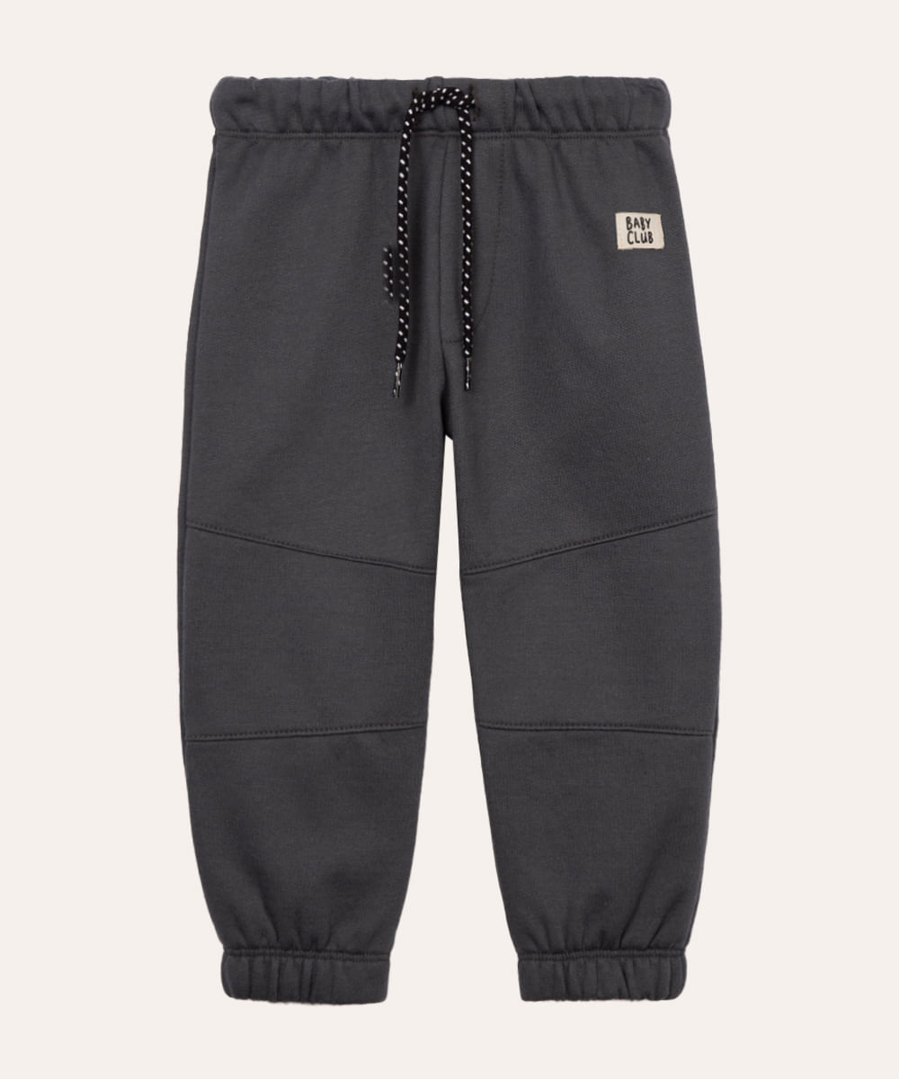 calça saruel de moletom infantil com cordão cinza escuro